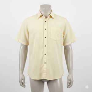 Haband Men's 2XL Seersucker Shirt Yellow White Striped Short Sleeve Button Up